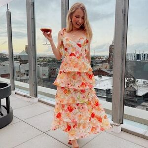 Astr Zirconia Tie Strap Tiered Dress